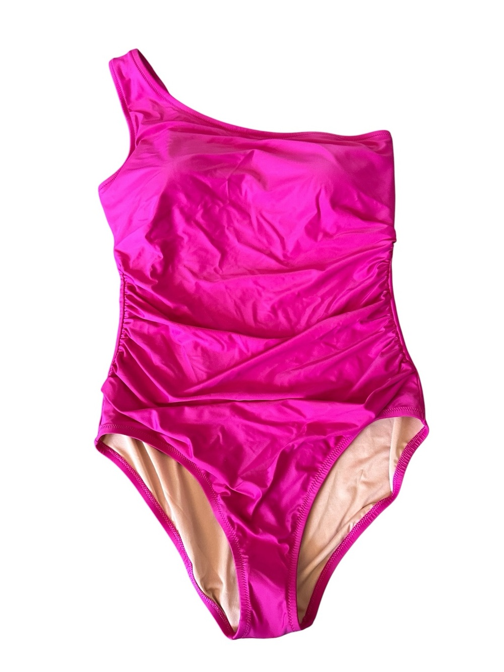 J.Crew One Shoulder Ruched One Piece Swimsuit Size 14 NWT Hot Pink